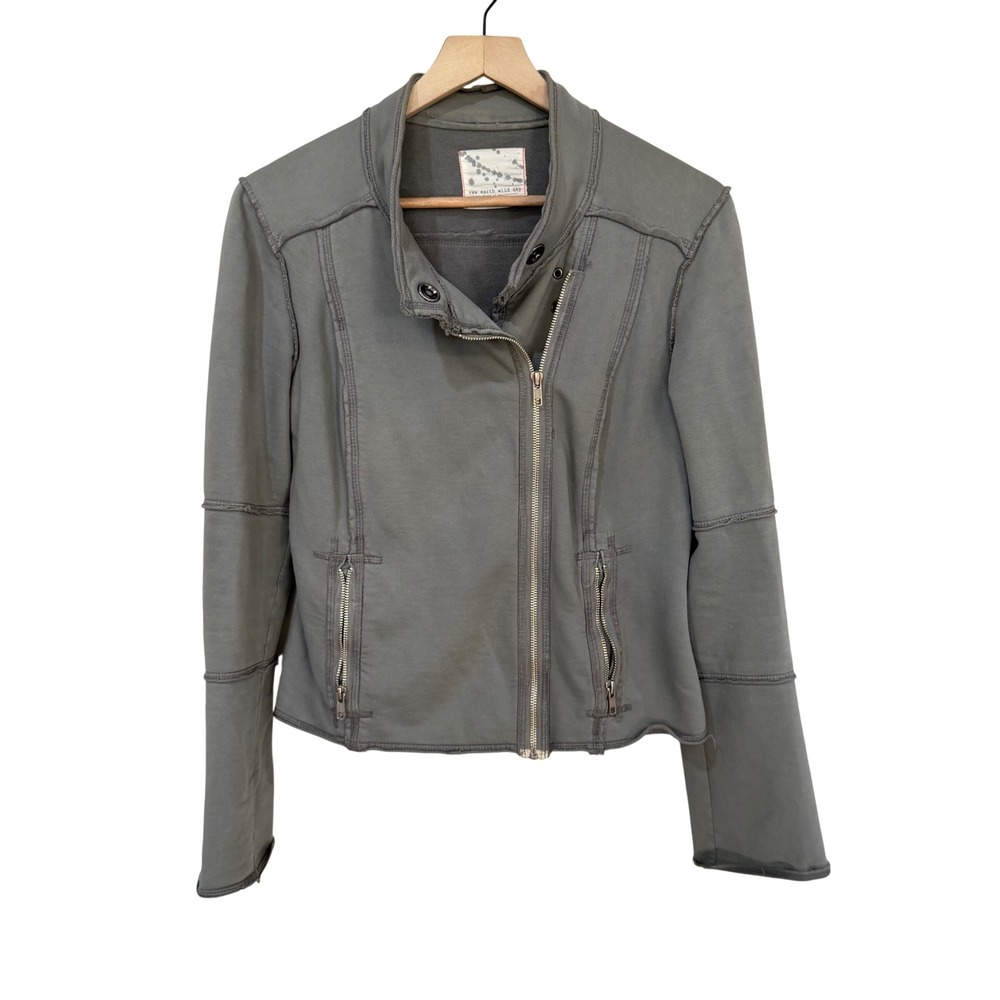 Raw Earth Wild Sky Moto Jacket S Grey Organic Cotton Asymmetric Zip Raw Edge
